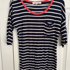 Striped Navy and White Top with Pink Accents